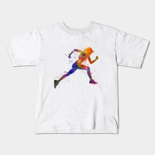 Woman runner jogger jumping Kids T-Shirt